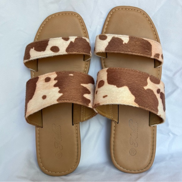 Cow Print Slide Sandals sz 7 - Picture 1 of 4